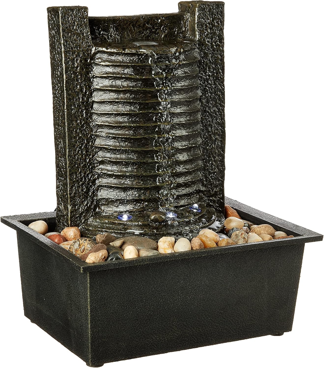 Indoor Fountain with LED Lights – Lighted Tabletop Water Feature with Stone Wall and Soothing Sound – Zen Décor for Home or Office by Pure Garden