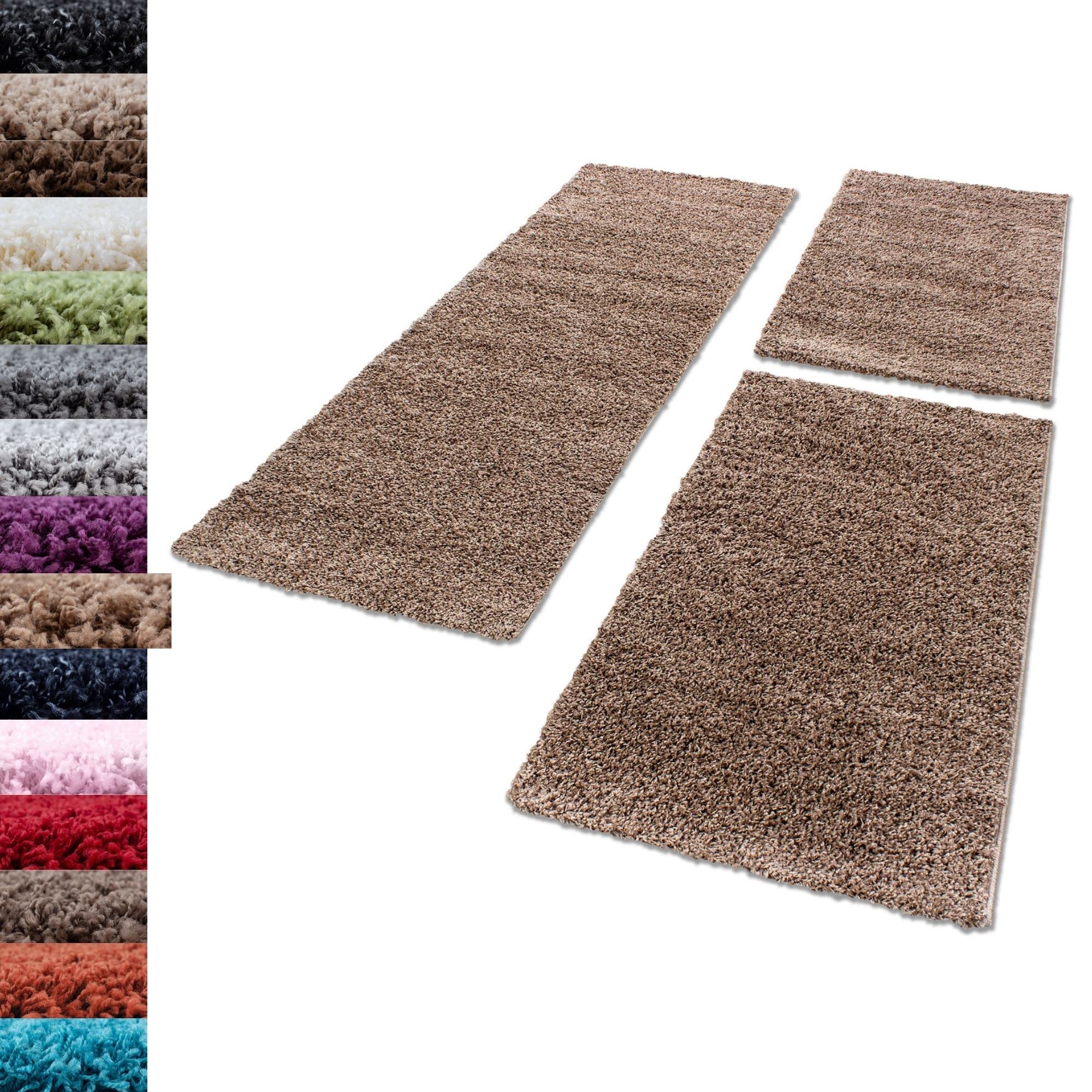 Carpettex Bettumrandung Shaggy Teppich Läuferset 3 teilig Hochflor Einfarbig Langflor