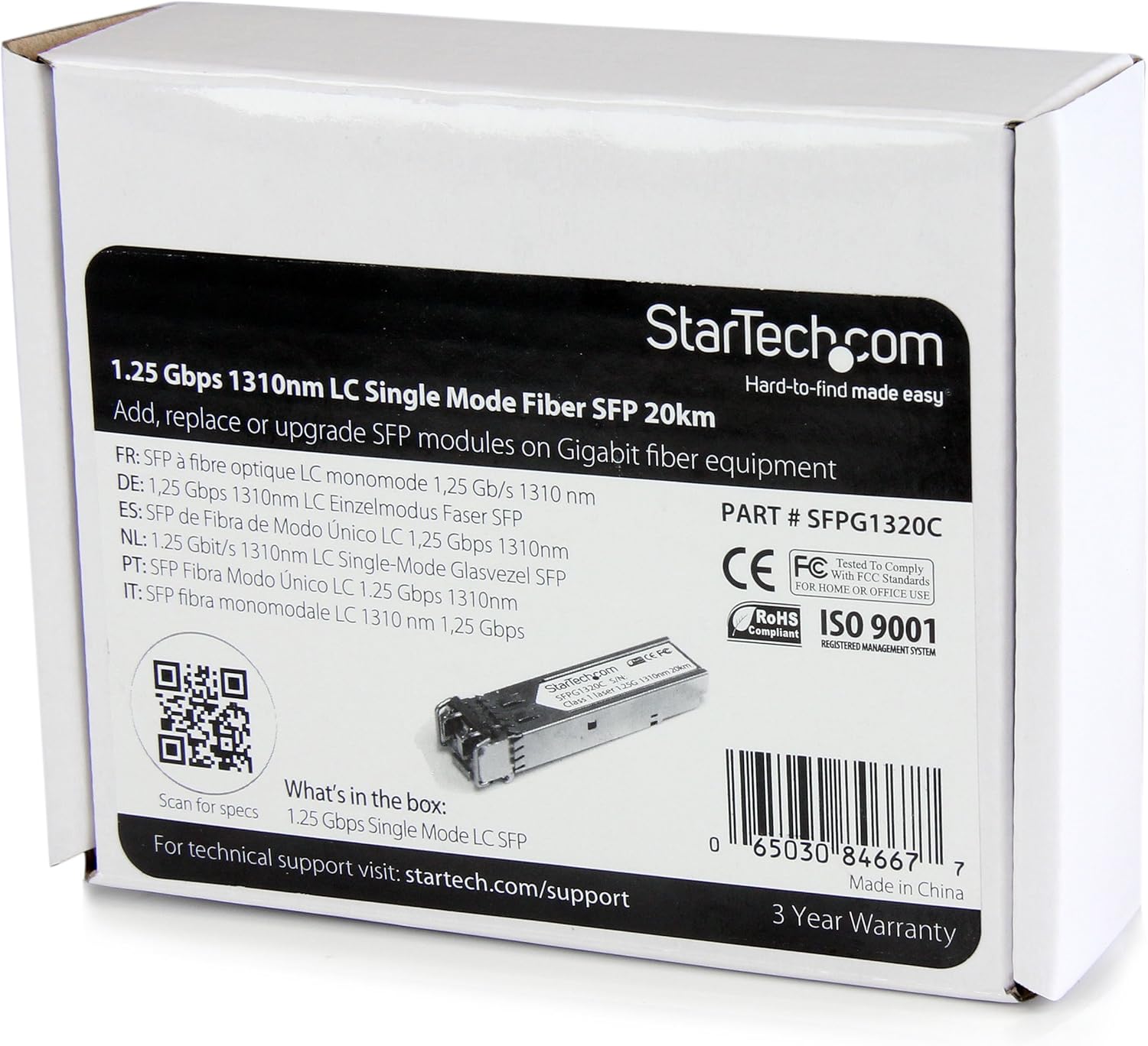 StarTech.com Cisco GLC-LH-SMD Compatible SFP Module - 1000BASE-LH - 1GbE Single Mode Fiber SMF Optic Transceiver - 1GE Gigabit Ethernet SFP - LC 20km - 1310nm - DDM Cisco Firepower (SFPG1320C)