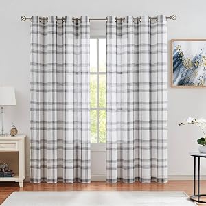 Randall Modern Geometric Curtain Panels Pair Soft Touch Light Filtering Black semi-Sheer Linen Blend Drapes with Nickel Grommet Top,Rustic Farmhouse Style Drapes for Living Room,63 inch,2 Panels