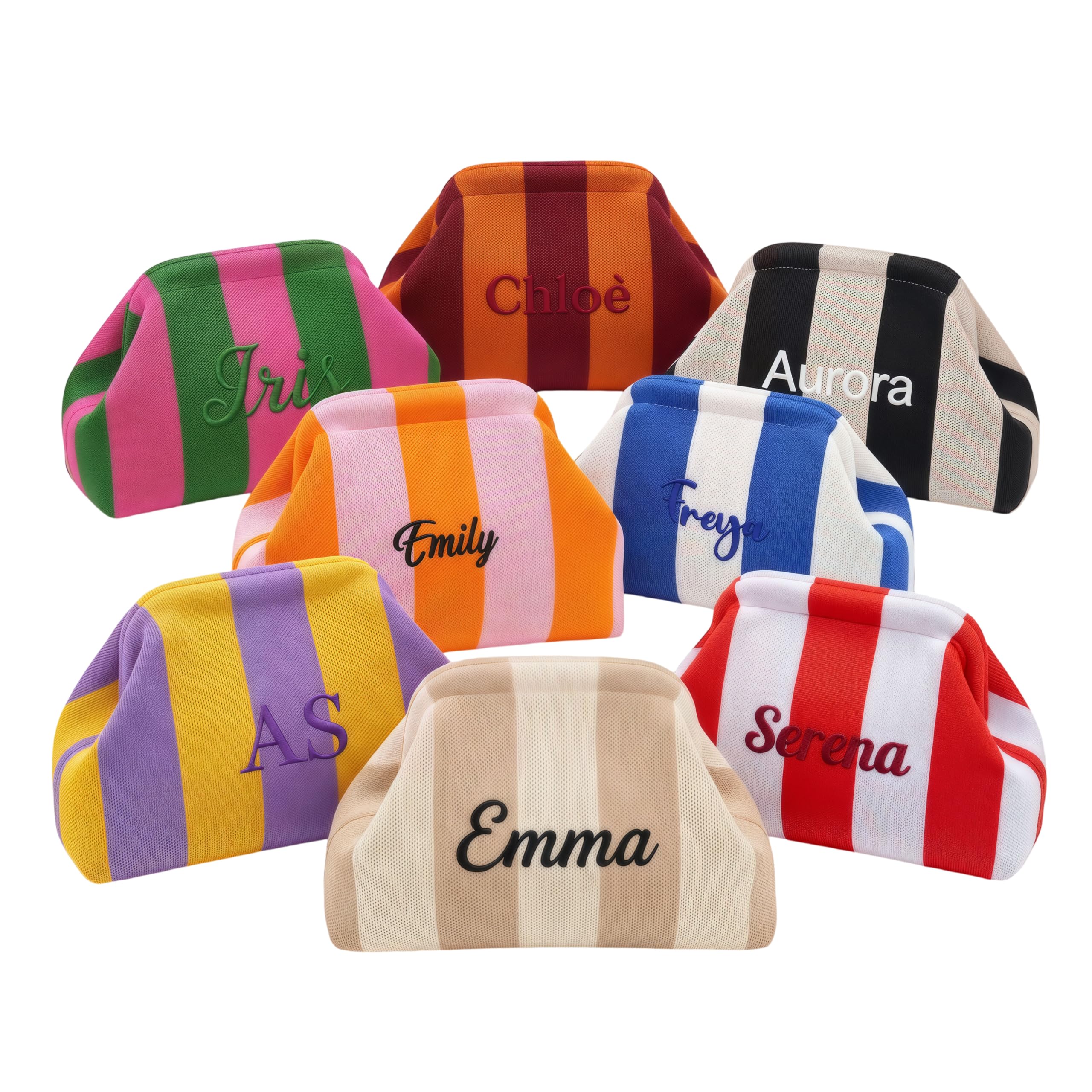 Borsa per il trucco in maglia a righe personalizzata, borsa da toilette ricamata personalizzata con grande capacità, regali per damigella d'onore per donne, borsa portaoggetti Mahjong adatta
