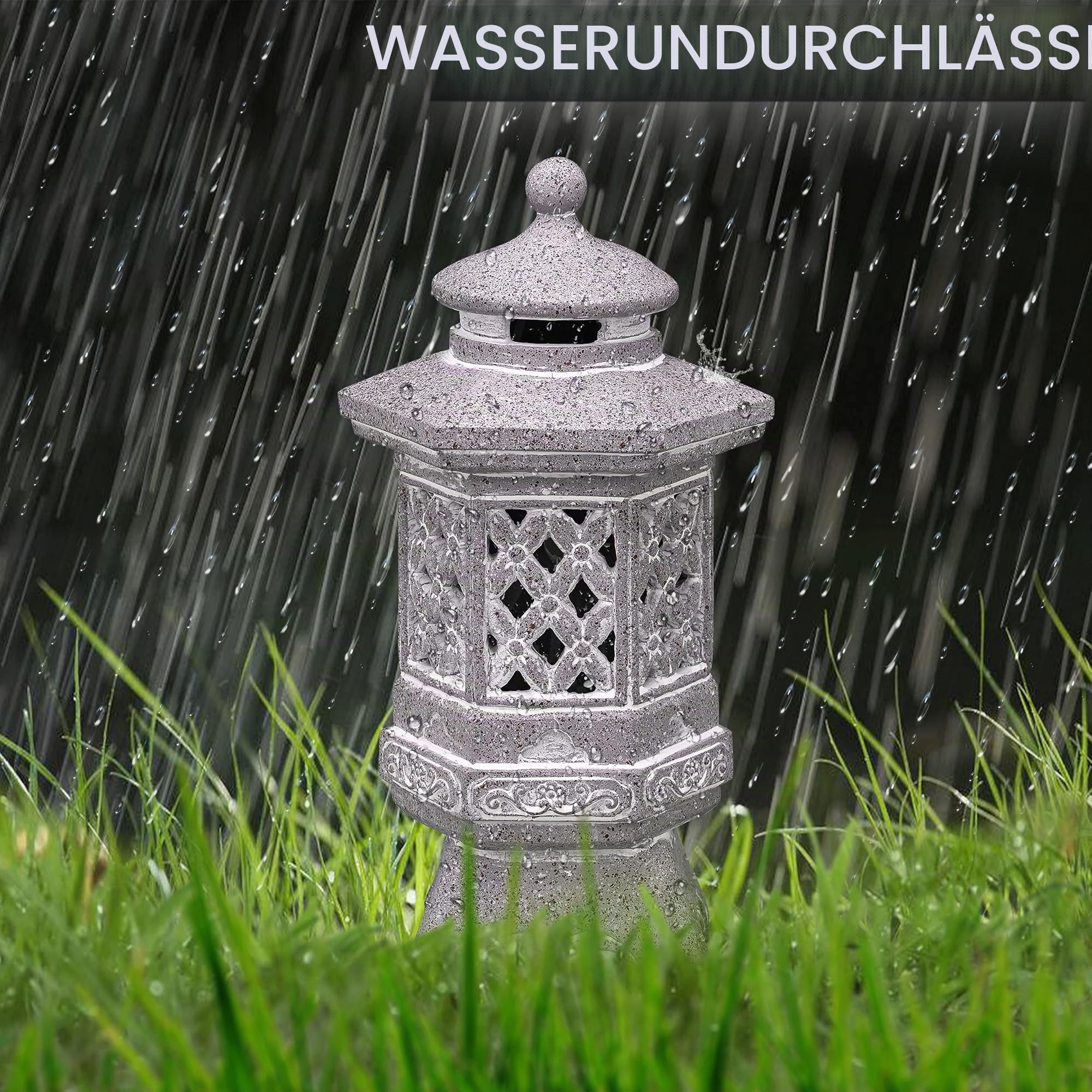 TERESA'S COLLECTIONS Gartendeko für Draußen, Japanische Steinlaterne Pagode Statue Solarleuchte,Kunstharz Wasserfest Gartenfigur Zen für Außen Terrasse Hof, Geschenke Frauen Mama Vatertag,21cm(M)