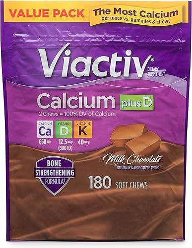 Miniatura 2 de Viactiv Calcium Plus Suplemento de vitamina D masticables suaves, marrón, chocolate con leche, 180 unidades y biotina Nature's Bounty, apoya el