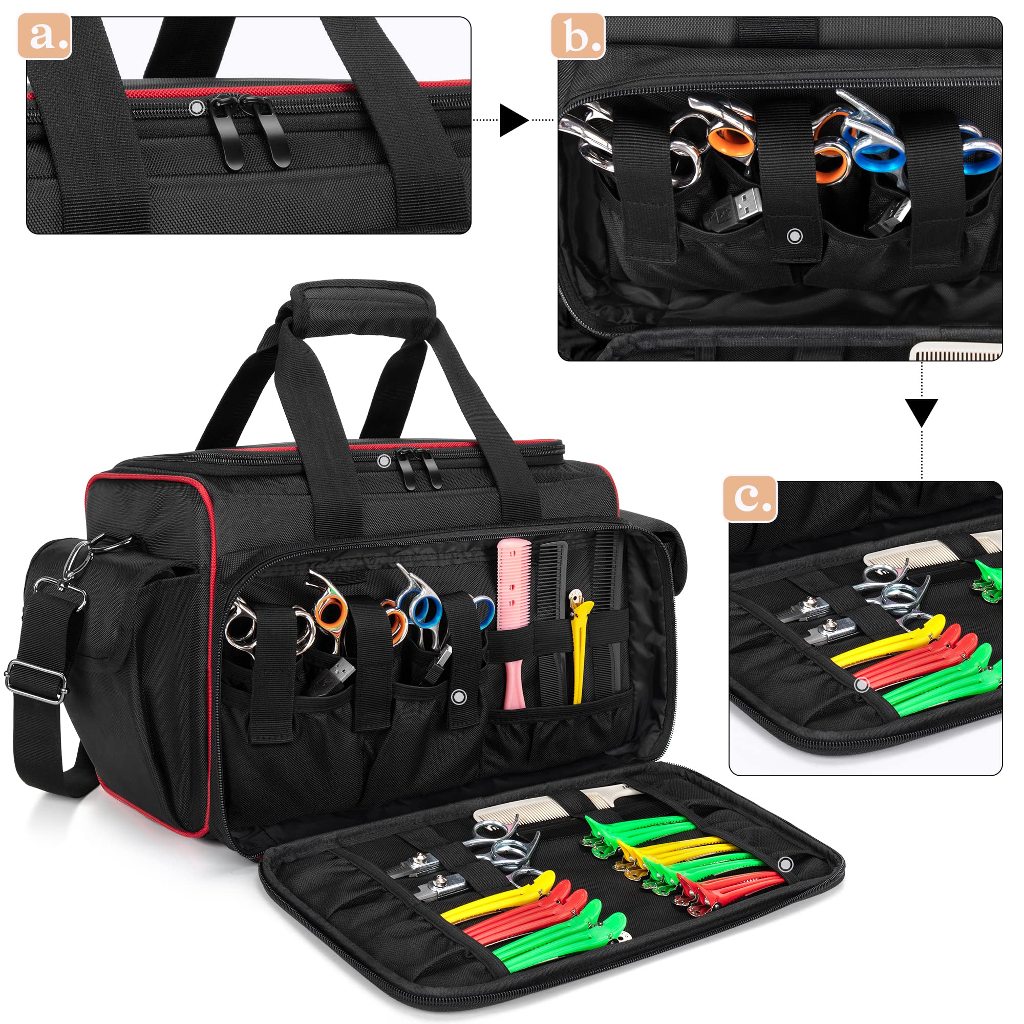 BAFASO Bolsa de Peluquería con Divisores Ajustables, (Solo Bolsa), Negro | Bolsa de Almacenamiento para Herramientas de Peluquería