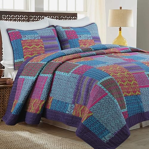 Vista 48 de Cozy Line Home Fashions - Juego de ropa de cama, edredón reversible 100% algodón, diseño floral campestre, tela de retazos, a cuadros, color rojo