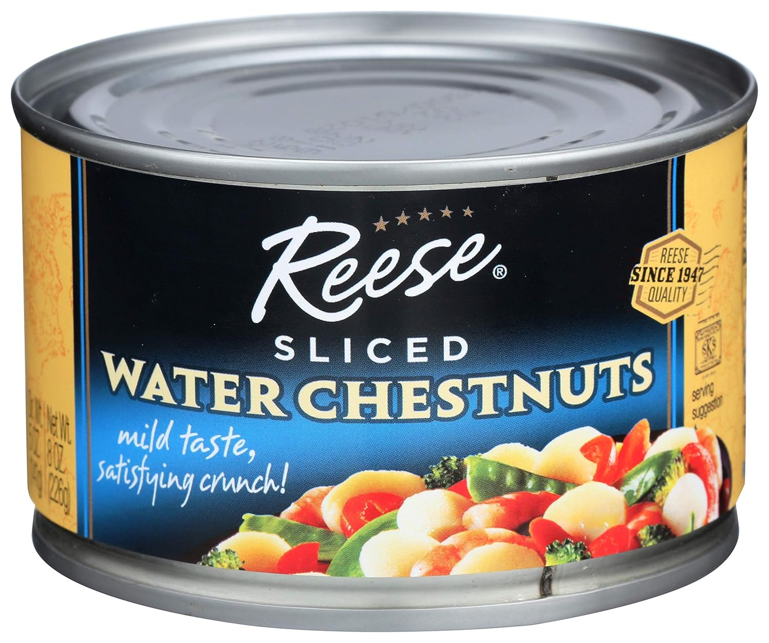 Reese Sliced Water Chestnuts, Kosher, 8 Oz Can Pack Of 24, 192 Oz