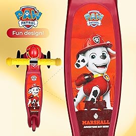 Paw Patrol Marshall Kick Scooter for Kids, Self-Balancing 3 Wheeled Light Up Scooter with Extra Wide Anti-Slip Deck, Rear Brake, for Ages 3 and up, 75 LB Limit