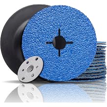 Zirconia Resin Fiber Sanding and Grinding Discs for Angle Grinder, 5 x 7/8, 24 Grit, 25-Pack + Backing Pad + Lock Nut
