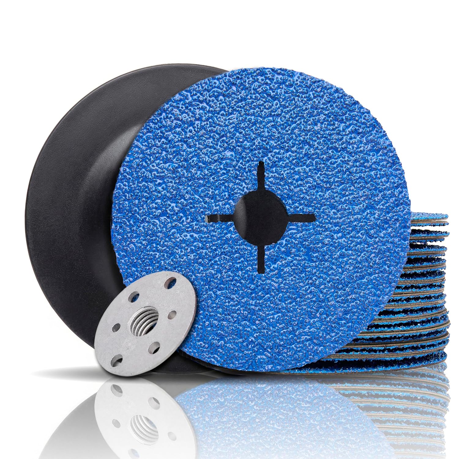 Zirconia Resin Fiber Sanding and Grinding Discs for Angle Grinder, 5” x 7/8”, 60 Grit, 25-Pack + Backing Pad + Lock Nut