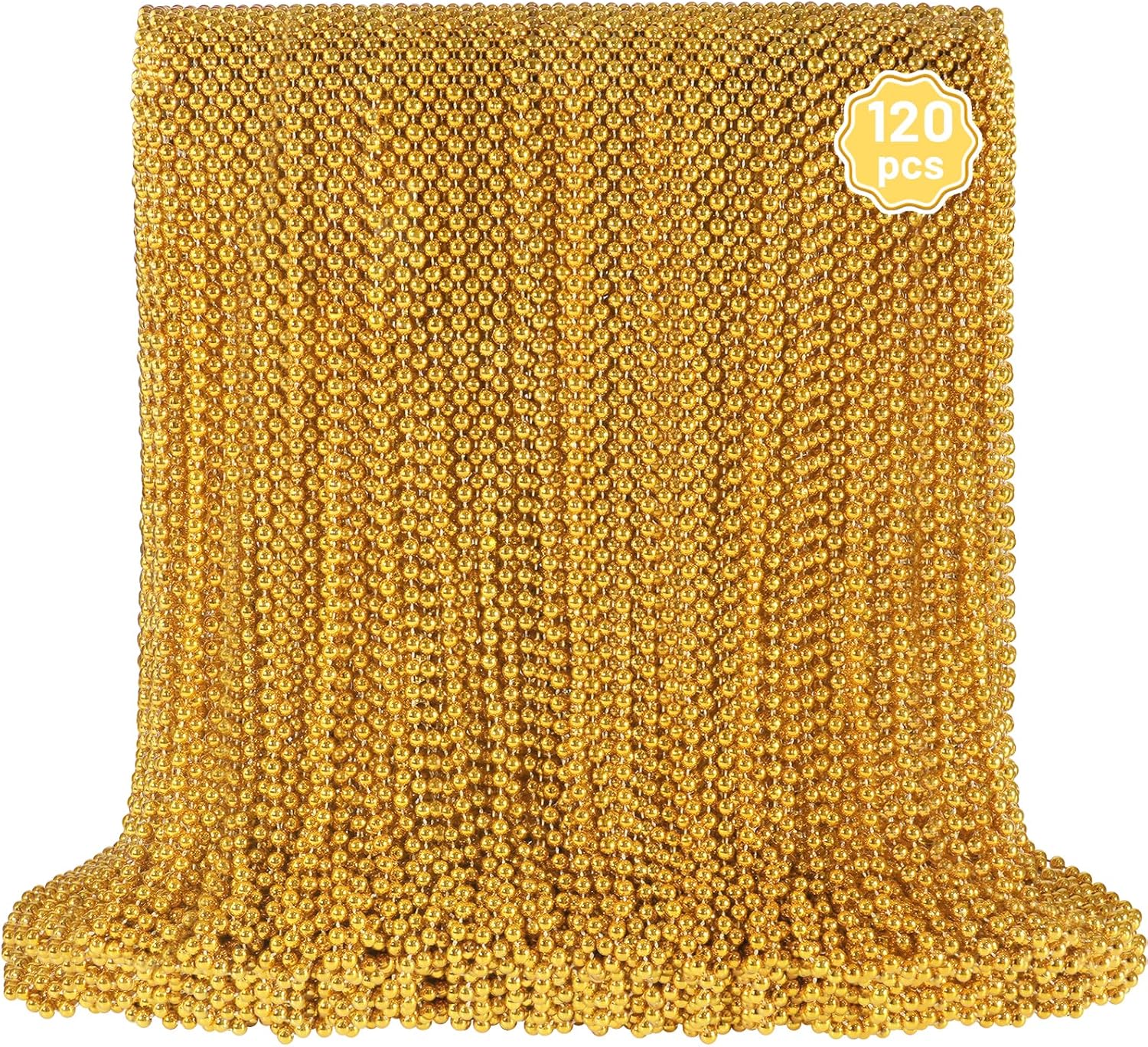 YAXINRUI 120 PCS Gold Mardi Gras Beads, Gold Bead Necklaces, Christmas Necklace, 33 Inch Round Beaded Necklace for Mardi Gras Party Christmas New Year Eve Festive Events, Party Favors
