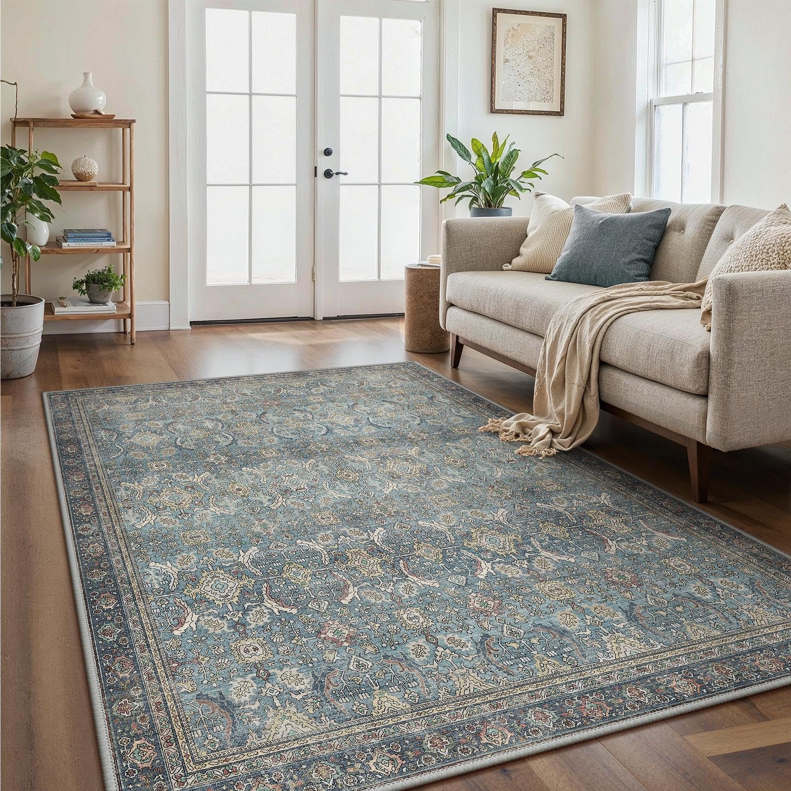 GENIMO Teppich Wohnzimmer Vintage Orientalischer rutschfest & Waschbare | Boho Vintage Orientalischer Teppiche, Kurzflor Wohnzimmerteppich, Rutschfest Carpet, für Schlafzimmer, Esszimmer, Büro