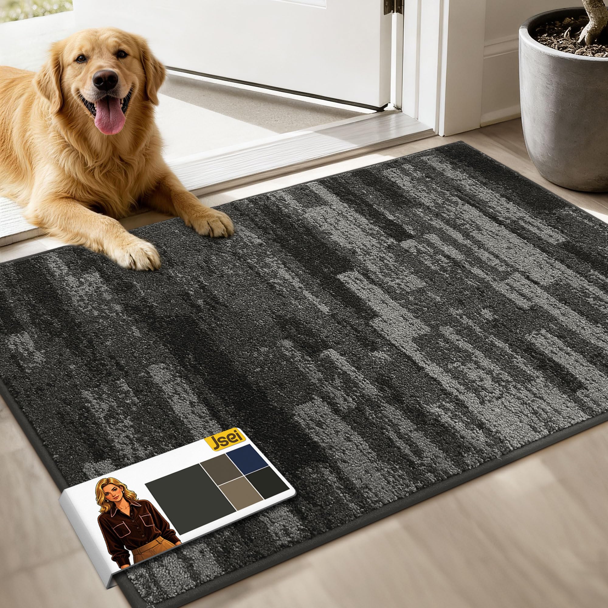 JSEI Dirt Trapper Door Mat 60 * 90 cm, Non-Slip Doormats Washable Entryway Rug, Welcome Floor Mat Absorbent Low Profile Dog Door Mats for Front Back Door, Muddy Wet Shoes & Paws, Light Grey