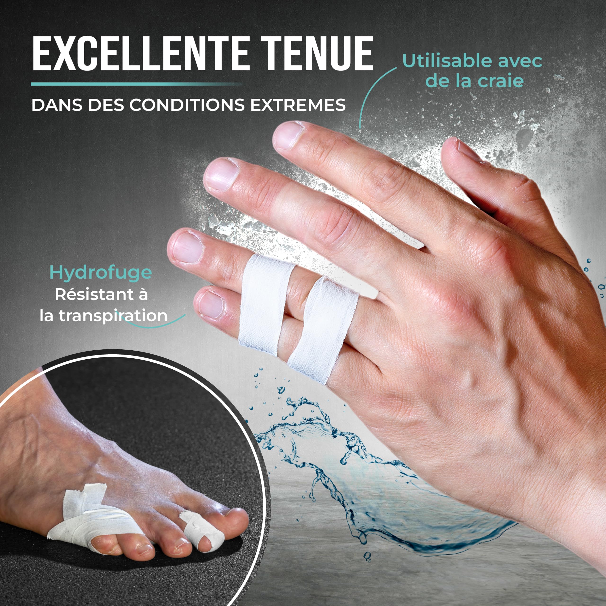 PULLUP & DIP Tape pour Doigt avec Adhésif extra Fort, 3 Rouleaux (30 m) de Tape pour l'Escalade, Tape Sportive douce pour la Peau, Tape pour la Main pour la Musculation, Basket-Ball, Handball (Blanc)