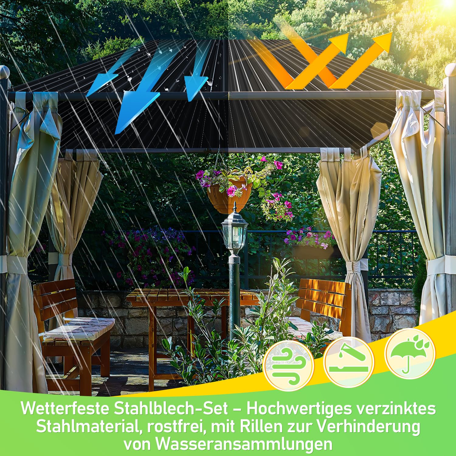 Chapa trapezoidal (36 unidades, 129 x 46 cm, 21 m²), color | Chapa de techo galvanizada ondulada para techo de 0,25 mm, resistente a la intemperie, adecuada para cobertizos de jardín