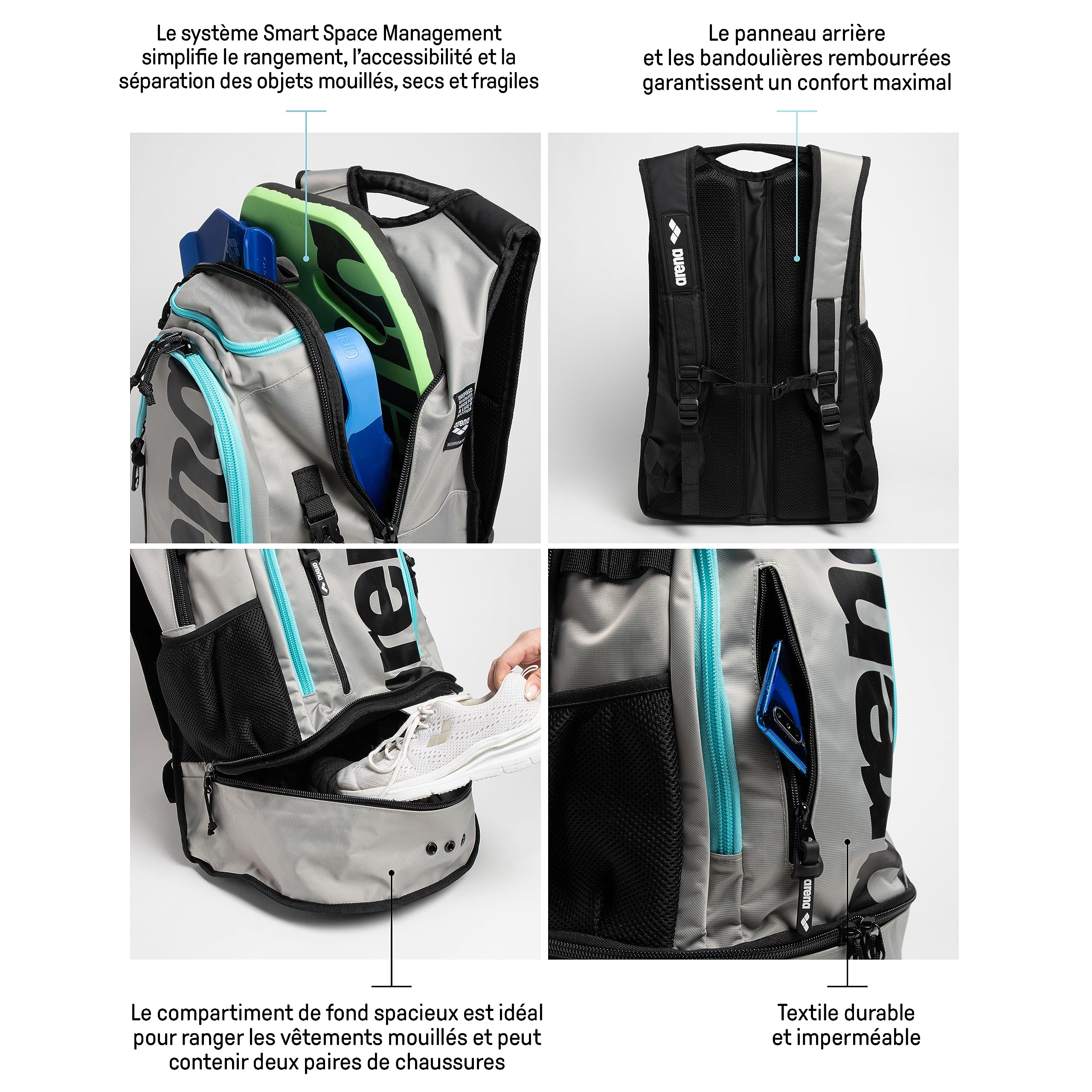 arena Fastpack 3.0 Sac à Dos Sportif pour la Natation, la Mer, le Gymnase et le Sport, Sac de Voyage Hydrofuge avec Bretelles Matelassées, Compartiment pour Chaussures et Vêtements Mouillés, 40 litres