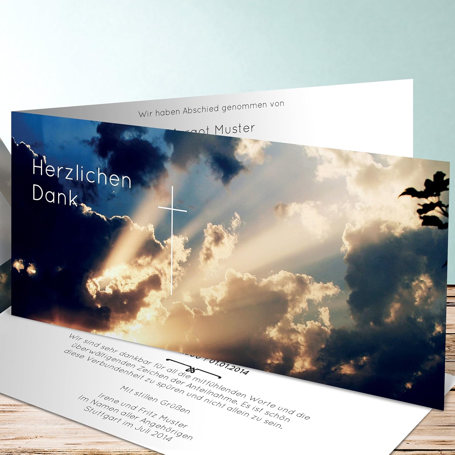 sendmoments Trauerkarten Danksagung drucken, Sonnendurchbruch 35 Karten, Horizontale Klappkarte ...