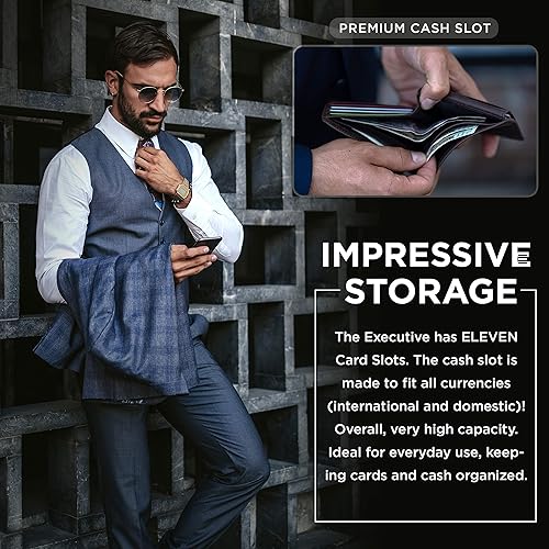 Miniatura 5 de SERMAN BRANDS Billetera de 2 ventanas de identificación para hombres con bloqueo RFID bolsillo superior abatible cartera de viaje de capacidad