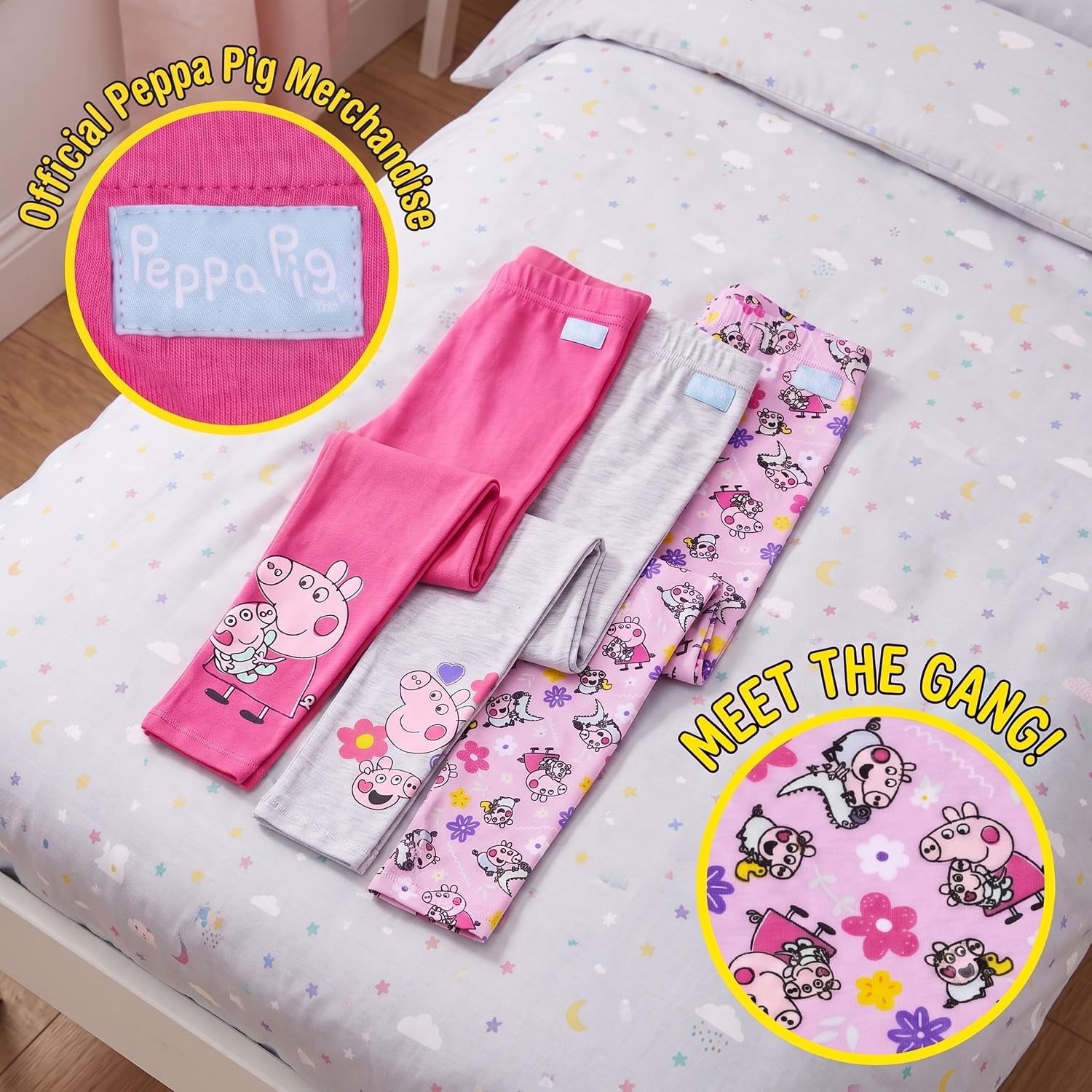 Peppa Pig Girls Leggings 3-Pack, Peppa and Evie Pig Girls Pants