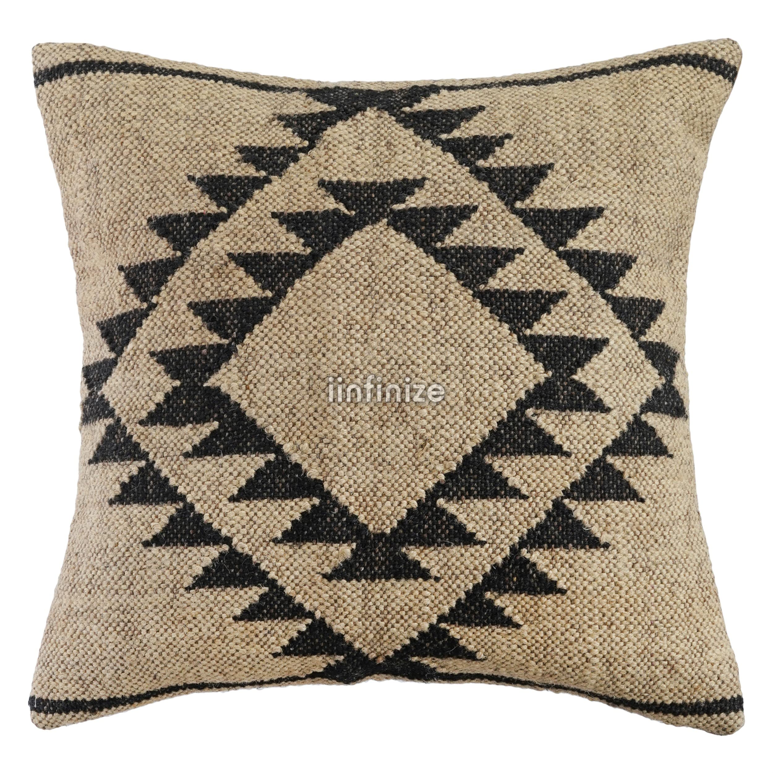Housse de coussin Kilim en laine et jute, fait main 45x45 cm style élégant