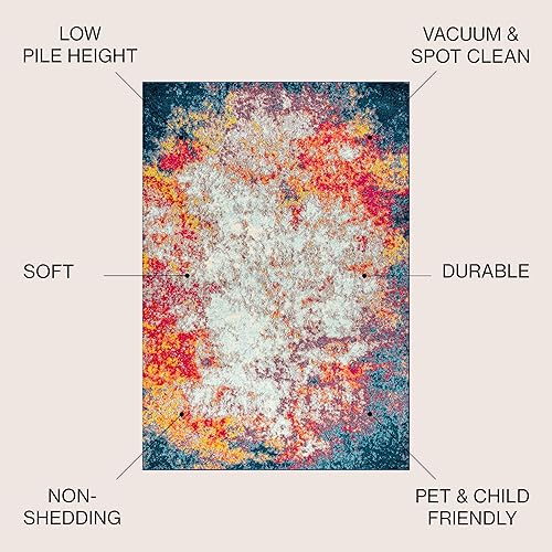 Miniatura 2 de JONATHAN Y Alfombra abstracta moderna para interiores, color cremaazul, 3 x 5, contemporánea POP, transicional, fácil limpieza para sala de estar,