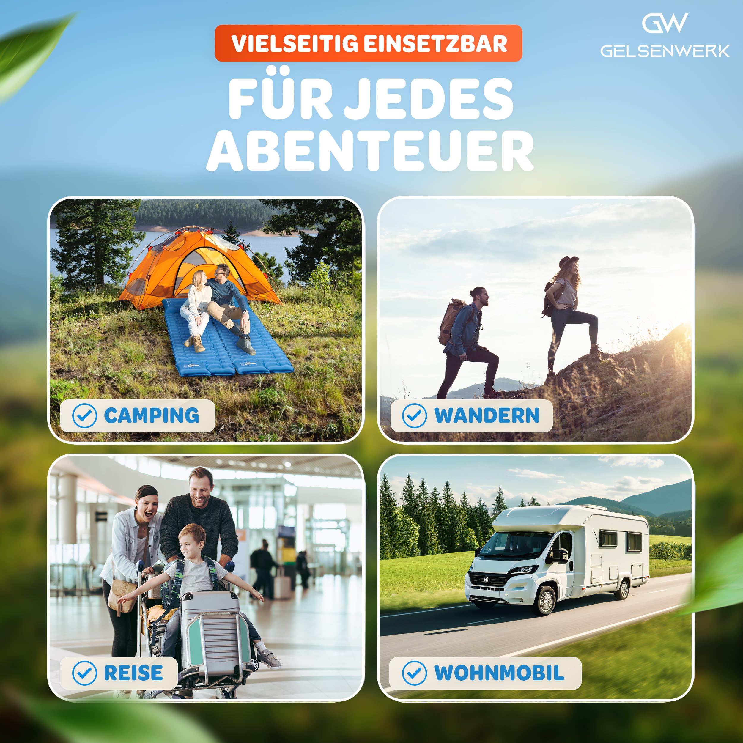 Isomatte Camping Ultraleicht 10cm & kleines Packmaß - Camping Luftmatratze mit Fußpumpe & Kopfkissen - Outdoor Schlafmatte isolierend für Wandern & Zelten
