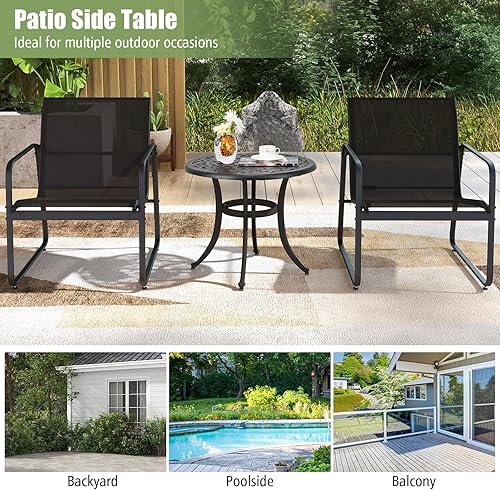 Miniatura 8 de Tangkula Mesa auxiliar de patio de 24 pulgadas, mesa auxiliar de aluminio fundido con almohadillas ajustables, mesa de centro pequeña para