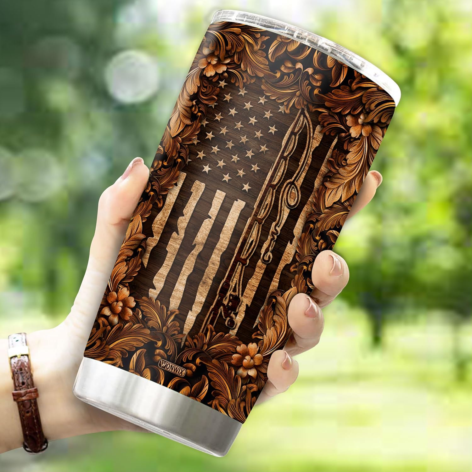 Fishing Tumbler for Men Wood Drawing 20oz Insulated Stainless Steel Cup with Lid Coffee Travel Mug Gift for Dad Fisherman Rather Be Fishing Lover - Image 3