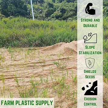 Farm Plastic Supply - Erosion Control Blanket - Straw/Coconut Erosion Control Blanket, Coconut Garden and Landscape Cover, Straw Blanket, Erosion Control, Mulch, Slope Stabilizer (4' x 112.5')