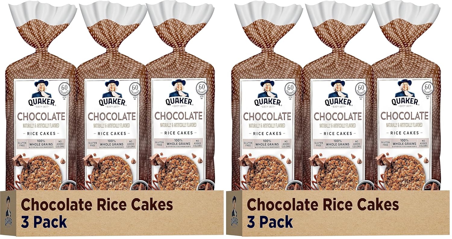 Quaker Large Rice Cakes,Chocolate,7.23 oz Bags,Gluten Free,Whole Grain,No Added Colors,(Pack of 6)