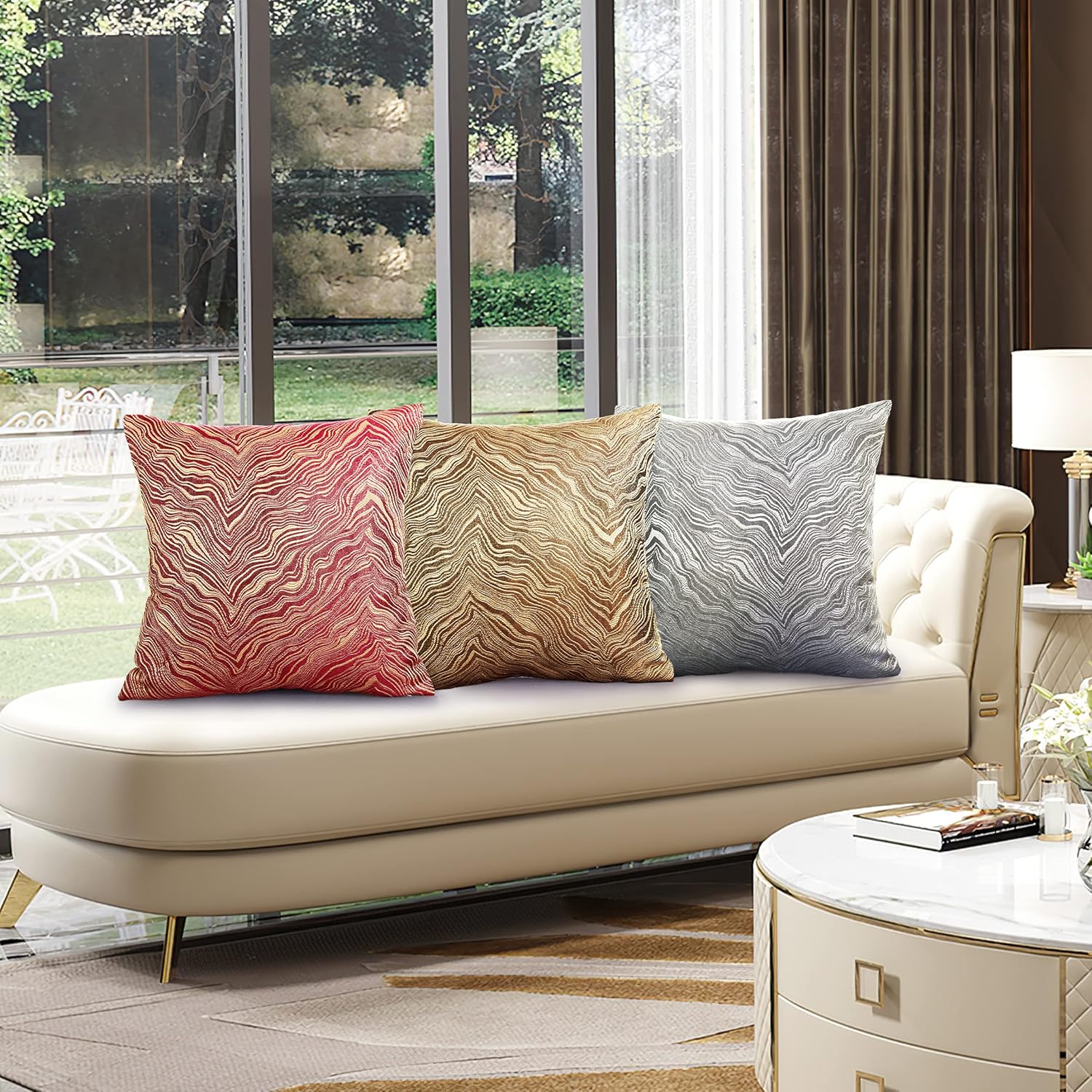 Gold Zebra Pattern Polyester Jacquard Square Throw Pillow Cover