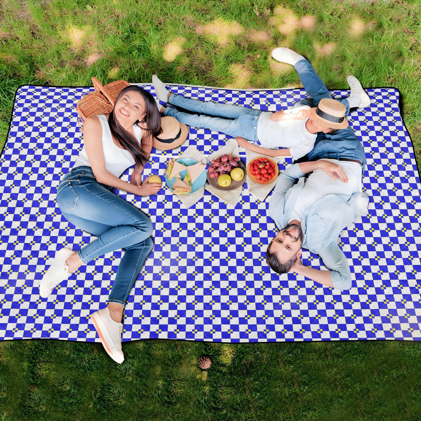 Mantas de picnic, resistentes al agua, para senderismo, parque, impermeables, plegables, para regalo de familia, parejas, color blanco, azul, amarillo, manta para picnic extra