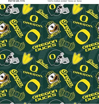 SYKEL ENTERPRISES University of Oregon Cotton Fabric with Tone ON Tone Design