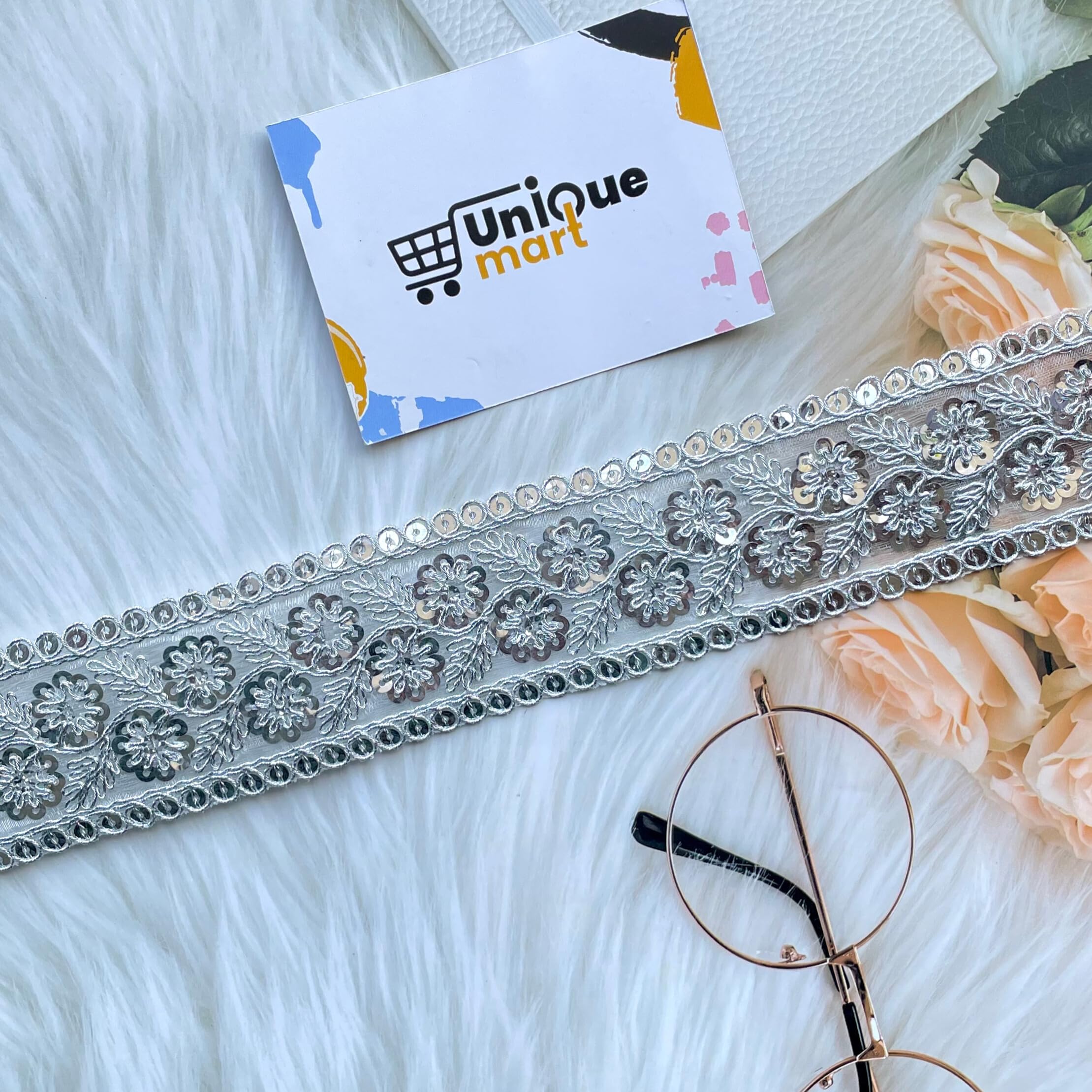 Silver Zari Lace Border, Silver Lace for Saree, Sequence Border