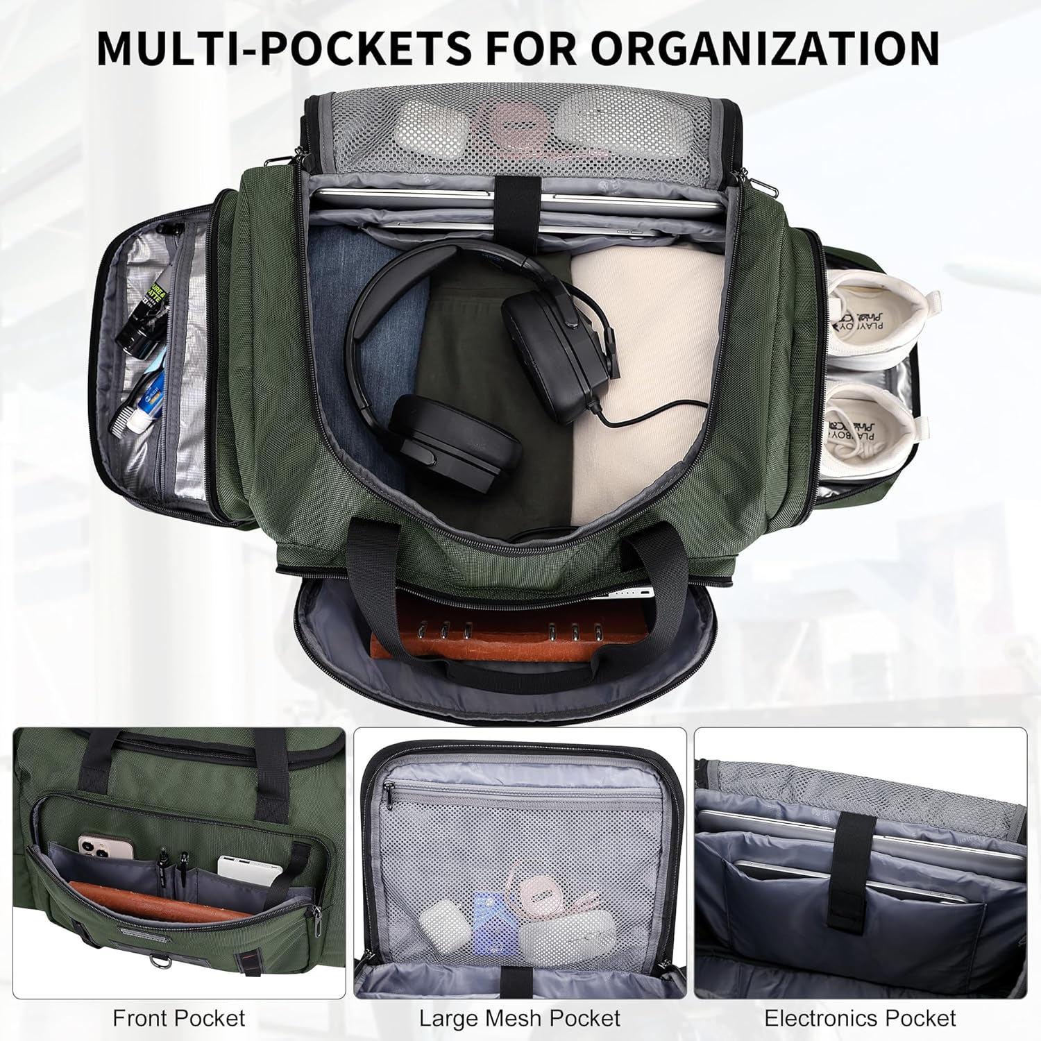 WITZMAN Duffle Bag for Men Large Overnight Carry On Weekender Bag with Shoe Compartment Sports Gym Duffle Bags for Traveling(B719 Army Green)