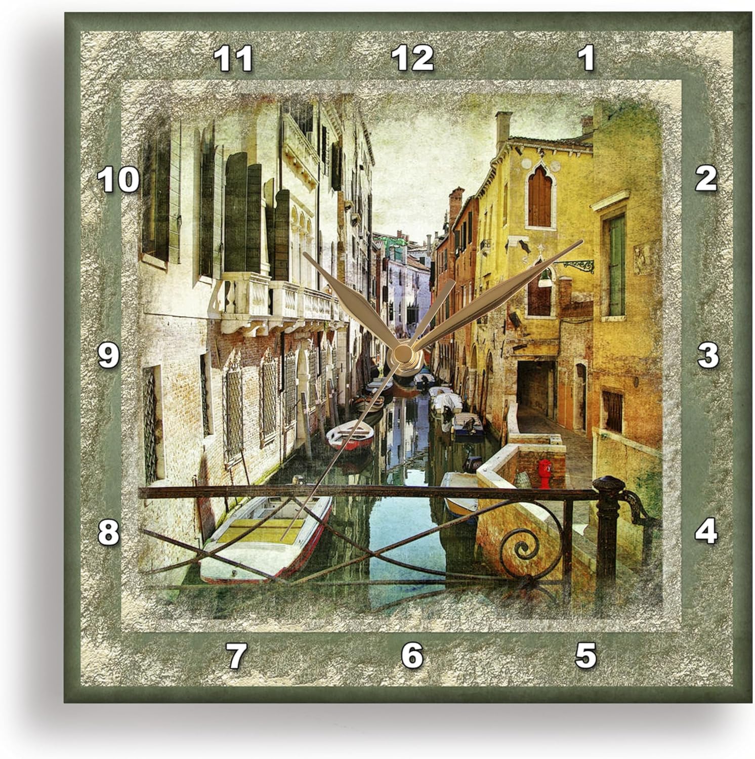 3dRose Wall Clock Silent - 13 inch - Overlooking Canal in Venice - Designs Places Themes