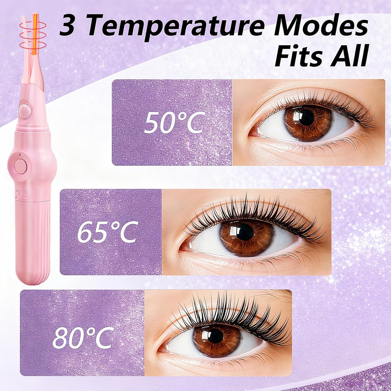 Heated Eyelash Curler, Heat Eye lash Curler Fast 8s Heating & Eyebrow Trimmer 2-in-1 Multifunctional, Rechargeable Electric Eyelash Curler with 3 Heat Settings, Ideal Makeup Tool Gift - Image 3