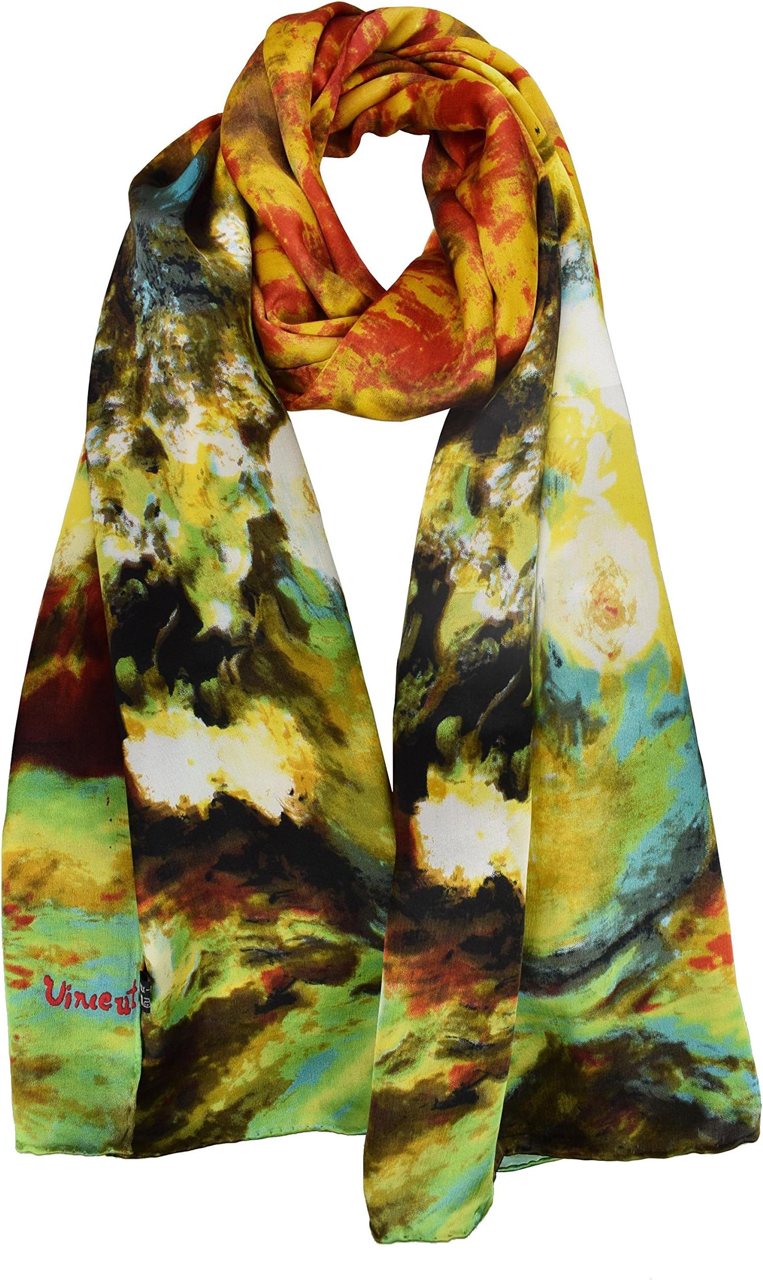 Elegna Women 100% Silk Art Collection Scarves Long Shawl Hand Rolled Edge