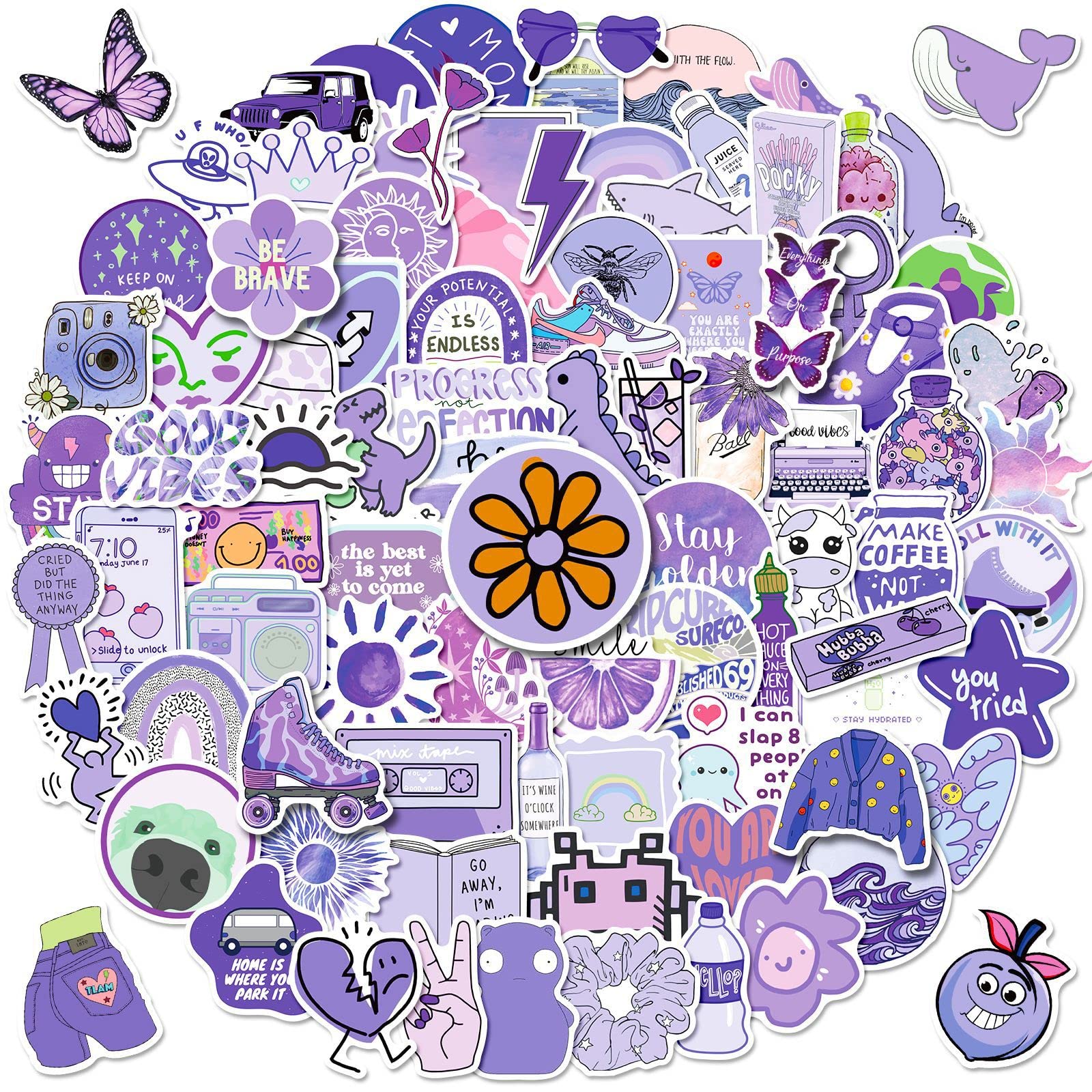 Purple World Stickers, 100 Pcs VSCO Girl Stickers, Cute Waterproof Graffiti Decals for Laptop Water Bottle Skateboard Computer