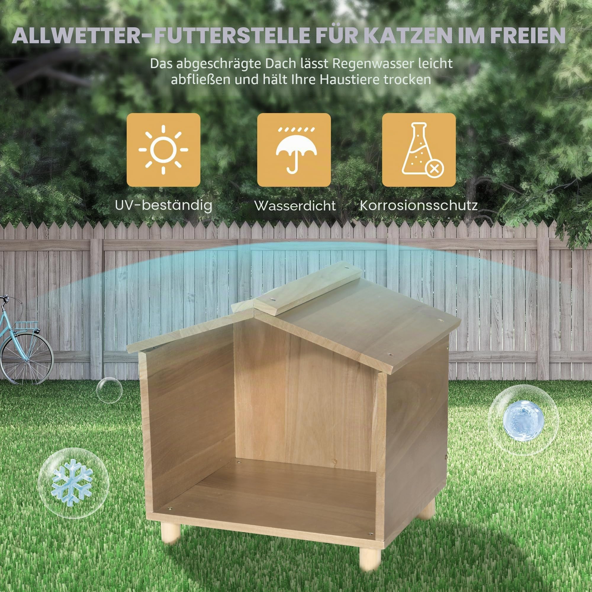 BALAPET Katzenfutterstation & Unterschlupf für Katzen - Wasserdichtes Katzenhaus für Futterstation im Freien, perfekt für Wildkatzen, Vögel, Kaninchen, Katzen & Hunde