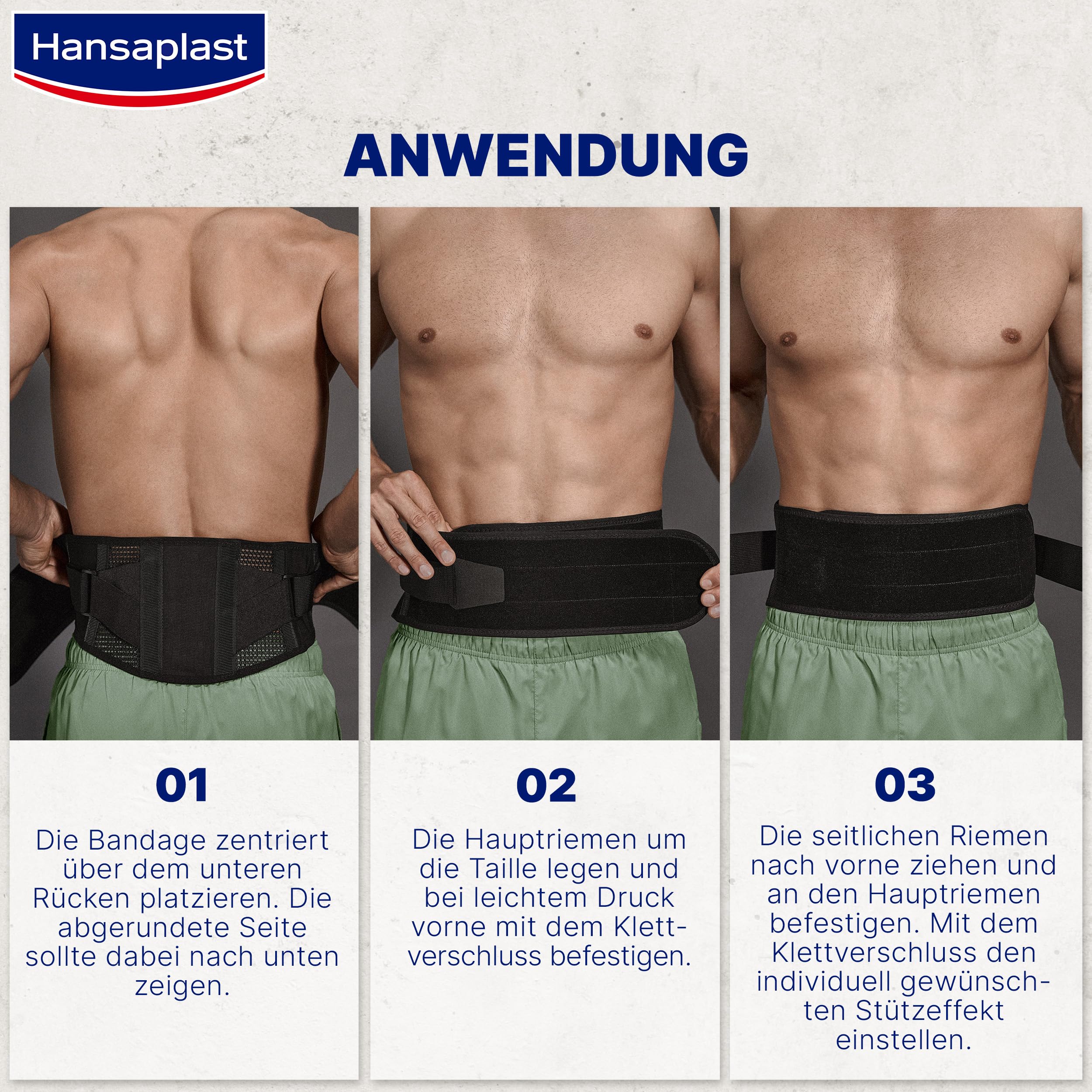 Hansaplast Protective Rücken-Bandage, stützende Bandage mit individuellem Kompressionslevel, Rückenbandage mindert Schmerzen, Einheitsgröße – Verstellbar