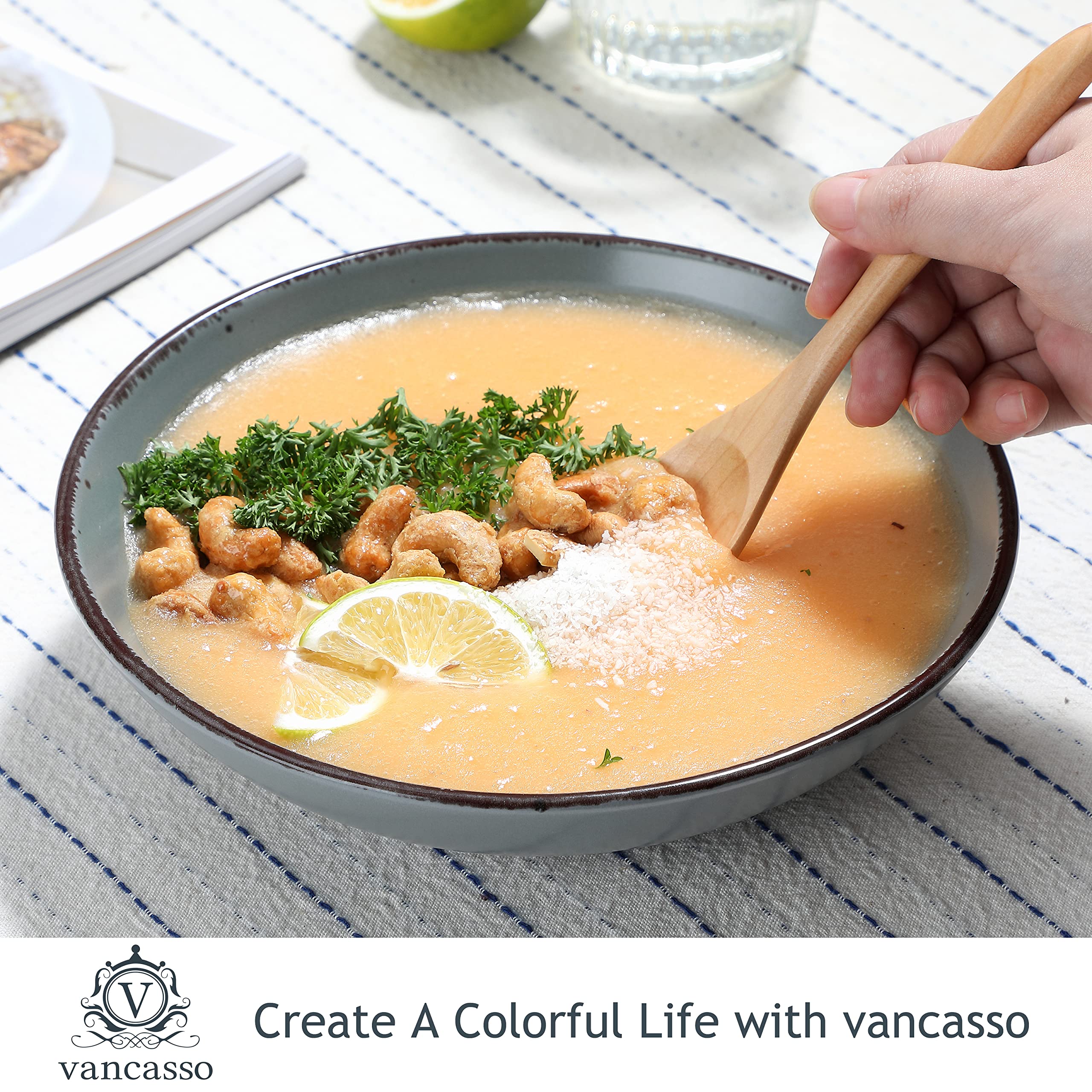 vancasso, Série Moda, Assiette Creuse en Céramique, Assiette à Soupe Saladier - 12 Pièces