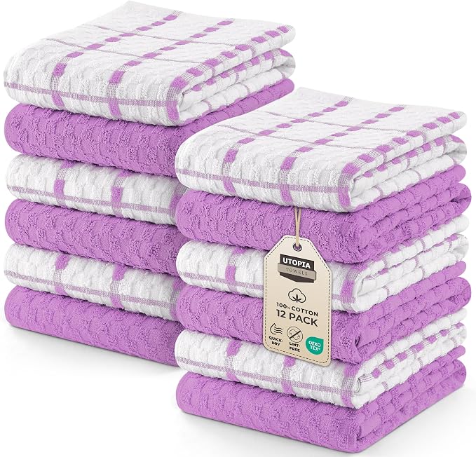 Utopia Towels - Kitchen Towels 12 Pack, 15 x 25 Inches, 100% Ring Spun Cotton Super Soft and Absorbent Linen Dish, Tea and Bar Towels Set, Lavender