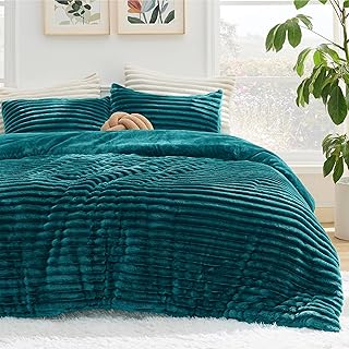 Bedsure Fluffy Comforter Set Queen - Super Soft Faux Fur Bed Set Teal, W...