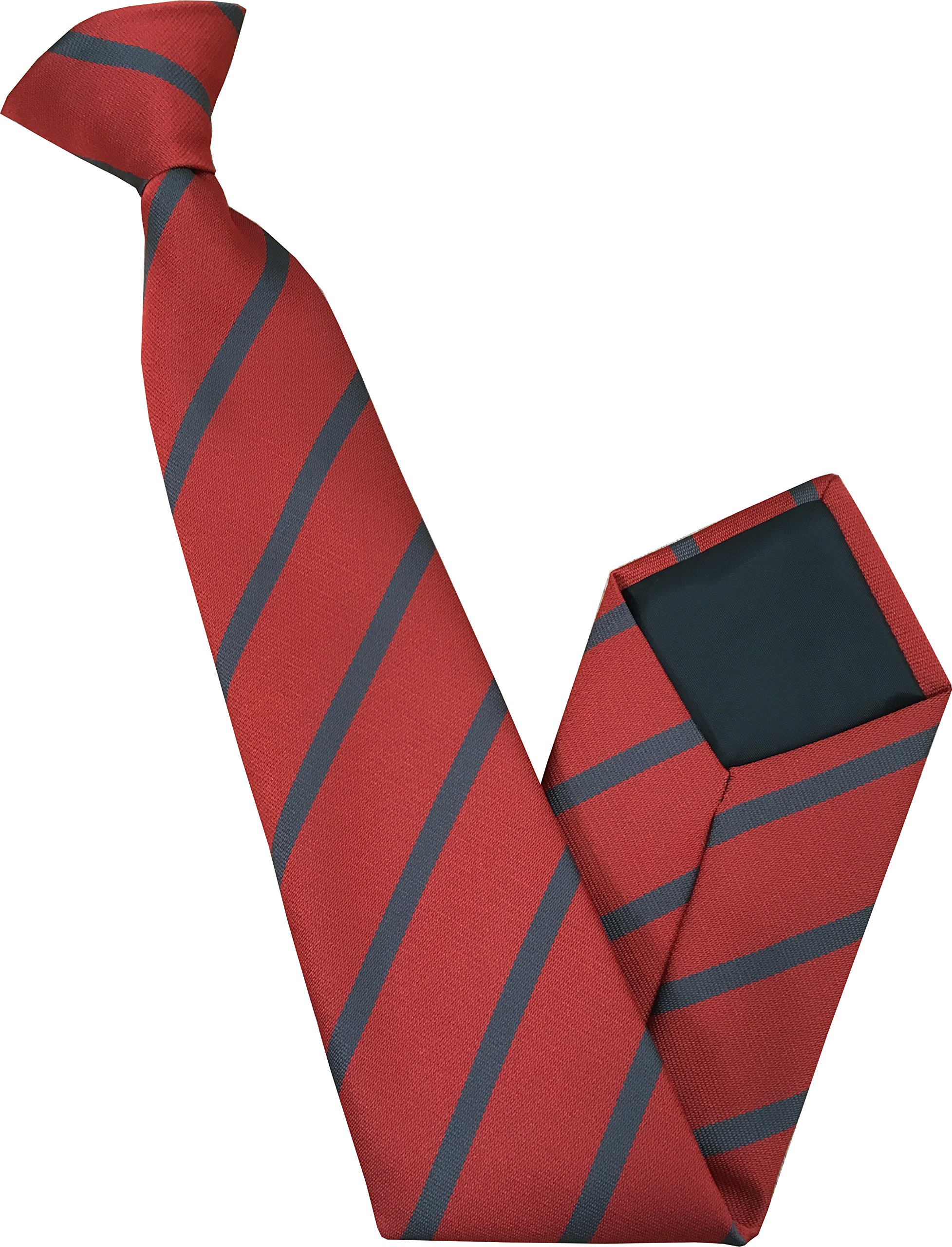 Great British Tie Club Men's Red, Grey Red & Grey Striped Clip On Tie
