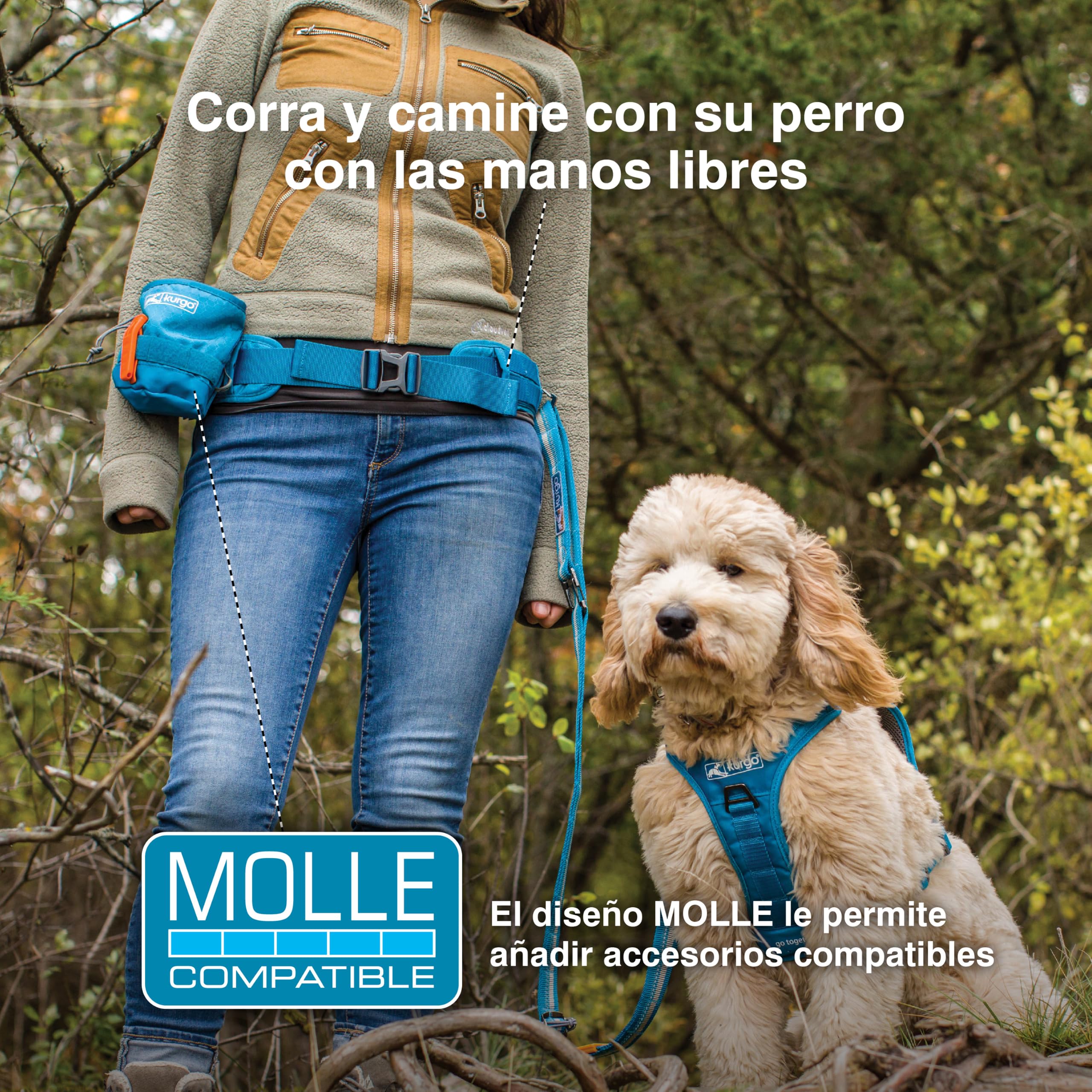 Kurgo RSG Active Utility - Cinturón para Actividades con Perro - Ajustable, Manos Libres, Compatible con Sistema MOLLE y Reflectante, Ligero y Cómodo