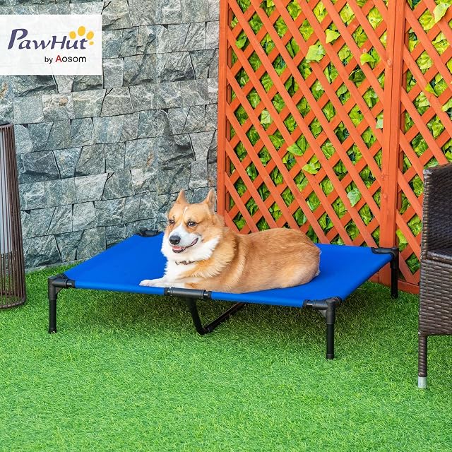 Foto 2 de 8 de PawHut Cama Elevada para Perros Refrescante y Transpirable 92x76x18cm Azul