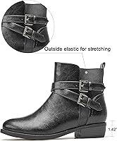 Vista 2 de VJH confort Botines para mujer, punta redonda, tacón bajo, cómodos, elásticos, con correa de hebilla y cremallera lateral