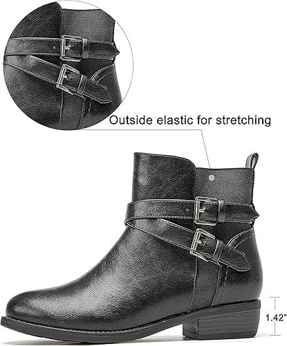 Miniatura 2 de VJH confort Botines para mujer, punta redonda, tacón bajo, cómodos, elásticos, con correa de hebilla y cremallera lateral