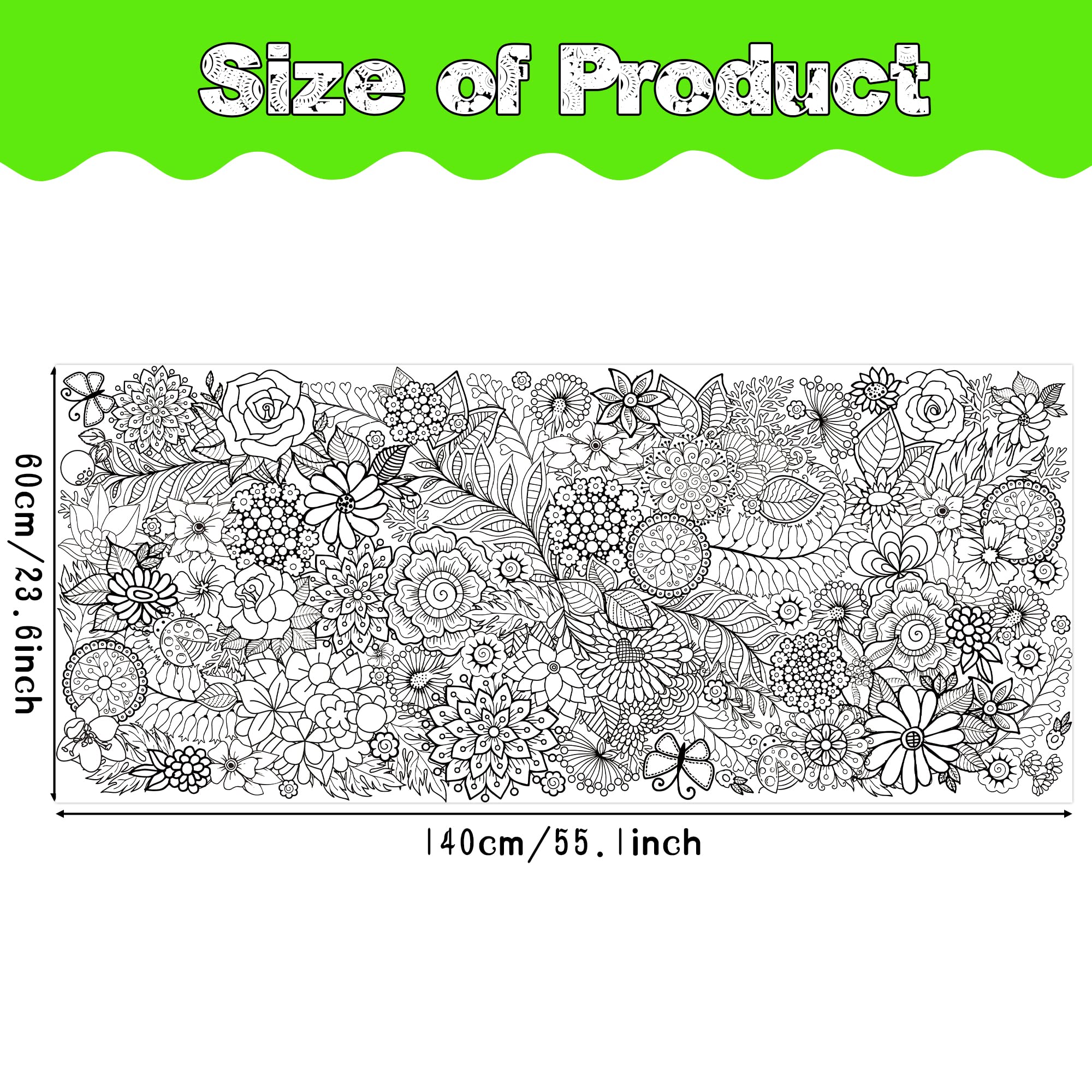 Dvbonike Jumbo Mandala Coloring Poster Giant Flower DIY Drawing Paper Art Blank Banner 55.1 x 23.6 Inch Color-in Table Cover Wall Decoration School Group Activities for Kids Arts Craft Party Suppiles