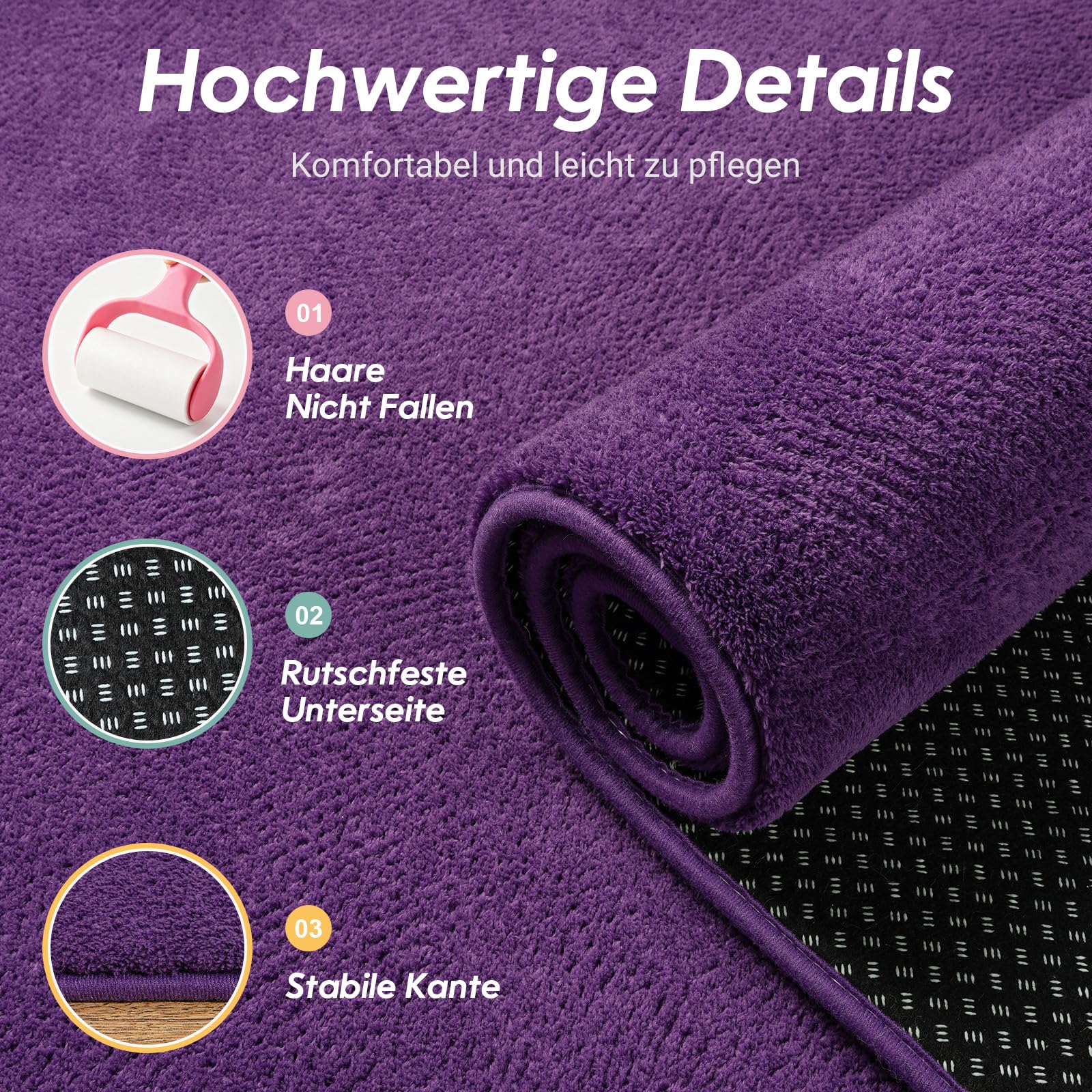 Teppich Wohnzimmer Groß 160x230cm Flauschiger Waschbarer Teppiche Lila | Teppich Kurzflor Weich Rutschfest wohnzimmerteppich Carpet für Schlafzimmer Kinderzimmer Flur und Büro
